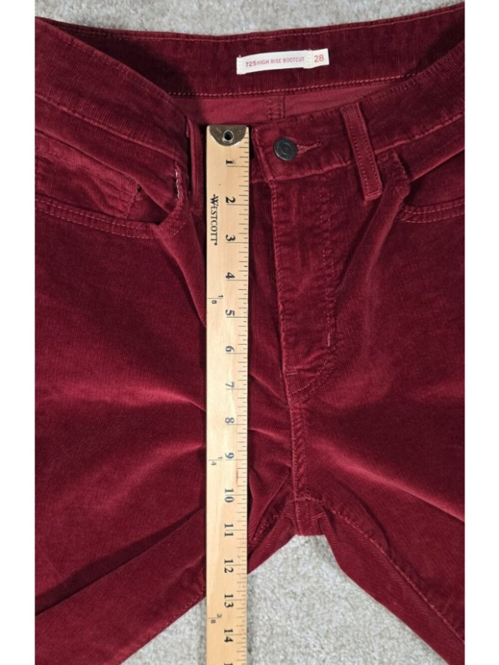 Levi's 725 Red Corduroy Stretch High Rise Bootcut Jeans Western Boho Women's 28 - Picture 7 of 16